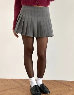 Motel Rocks Tailoring | Pleated Skirts-Cida Pleated Mini Skirt in Dark Charcoal DarkCharcoal