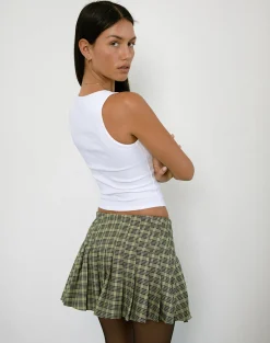 Motel Rocks Tailoring | Printed Skirts-Cida Small Pleated Mini Skirt in Yellow Check YellowCheck