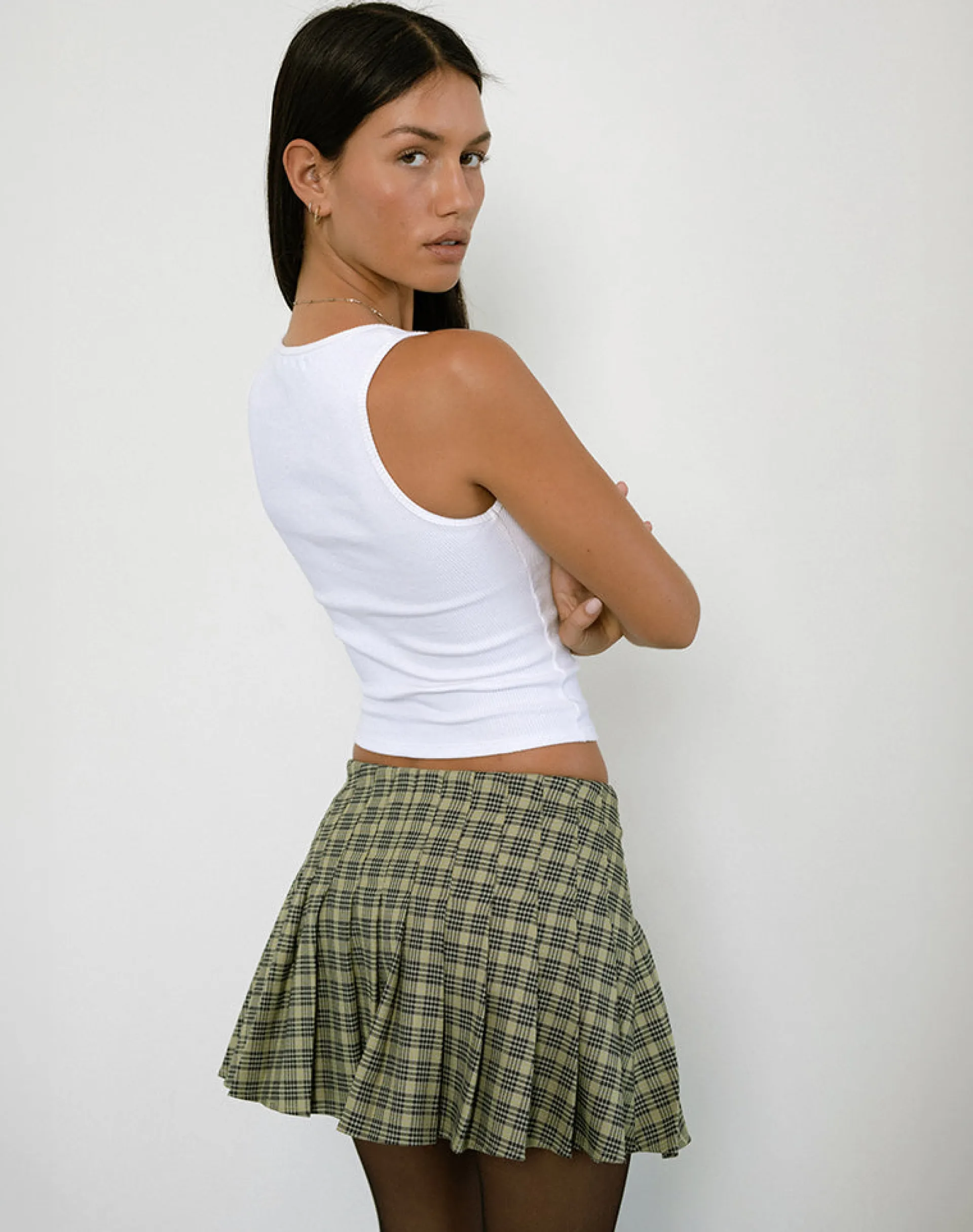 Motel Rocks Tailoring | Printed Skirts-Cida Small Pleated Mini Skirt in Yellow Check YellowCheck