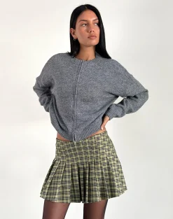 Motel Rocks Tailoring | Printed Skirts-Cida Small Pleated Mini Skirt in Yellow Check YellowCheck