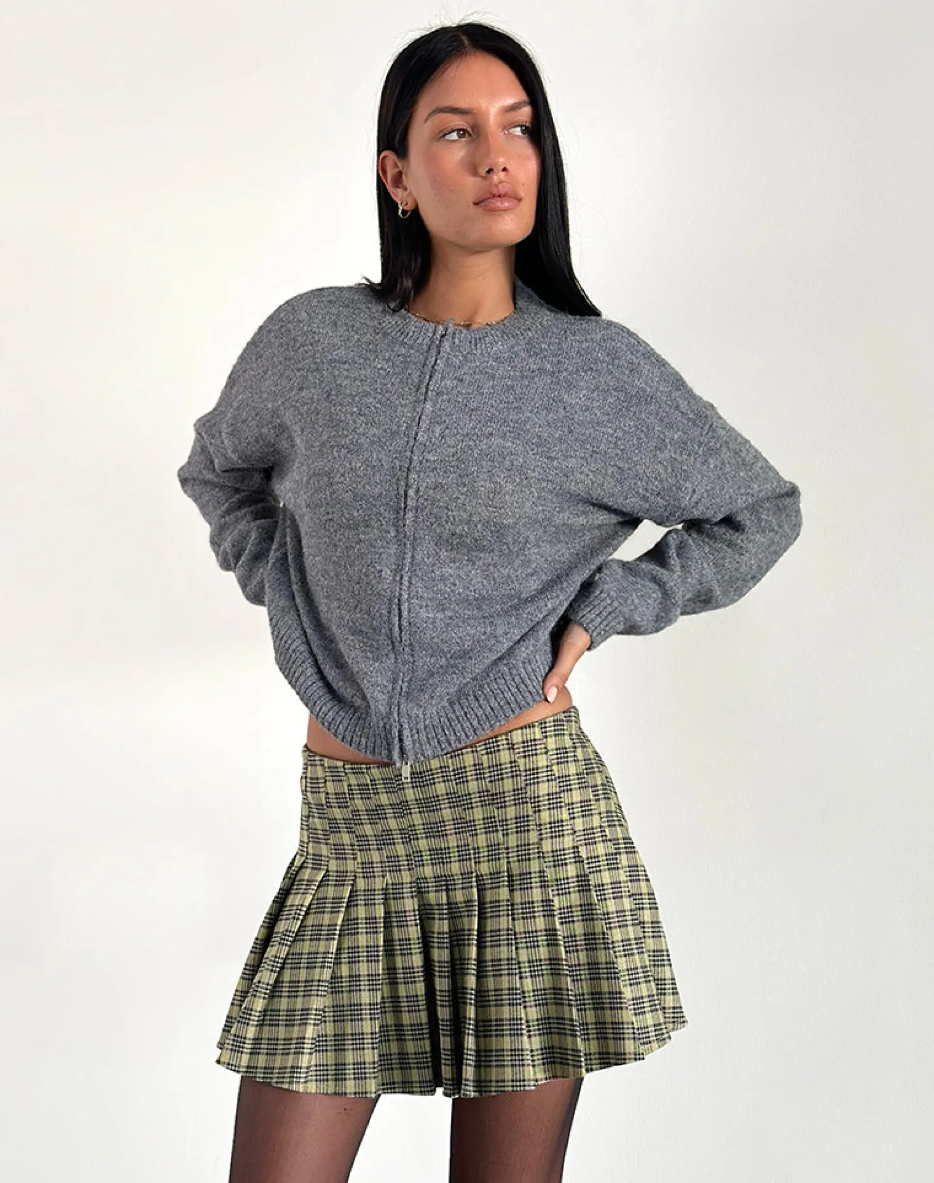 Motel Rocks Tailoring | Printed Skirts-Cida Small Pleated Mini Skirt in Yellow Check YellowCheck