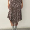 Motel Rocks A Line Skirts-Cinta Low Rise Midi Skirt in Botanist Flock Dark Taupe botanistflockdarktaupe
