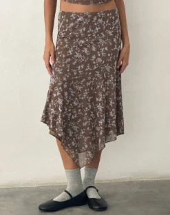 Motel Rocks A Line Skirts-Cinta Low Rise Midi Skirt in Botanist Flock Dark Taupe botanistflockdarktaupe