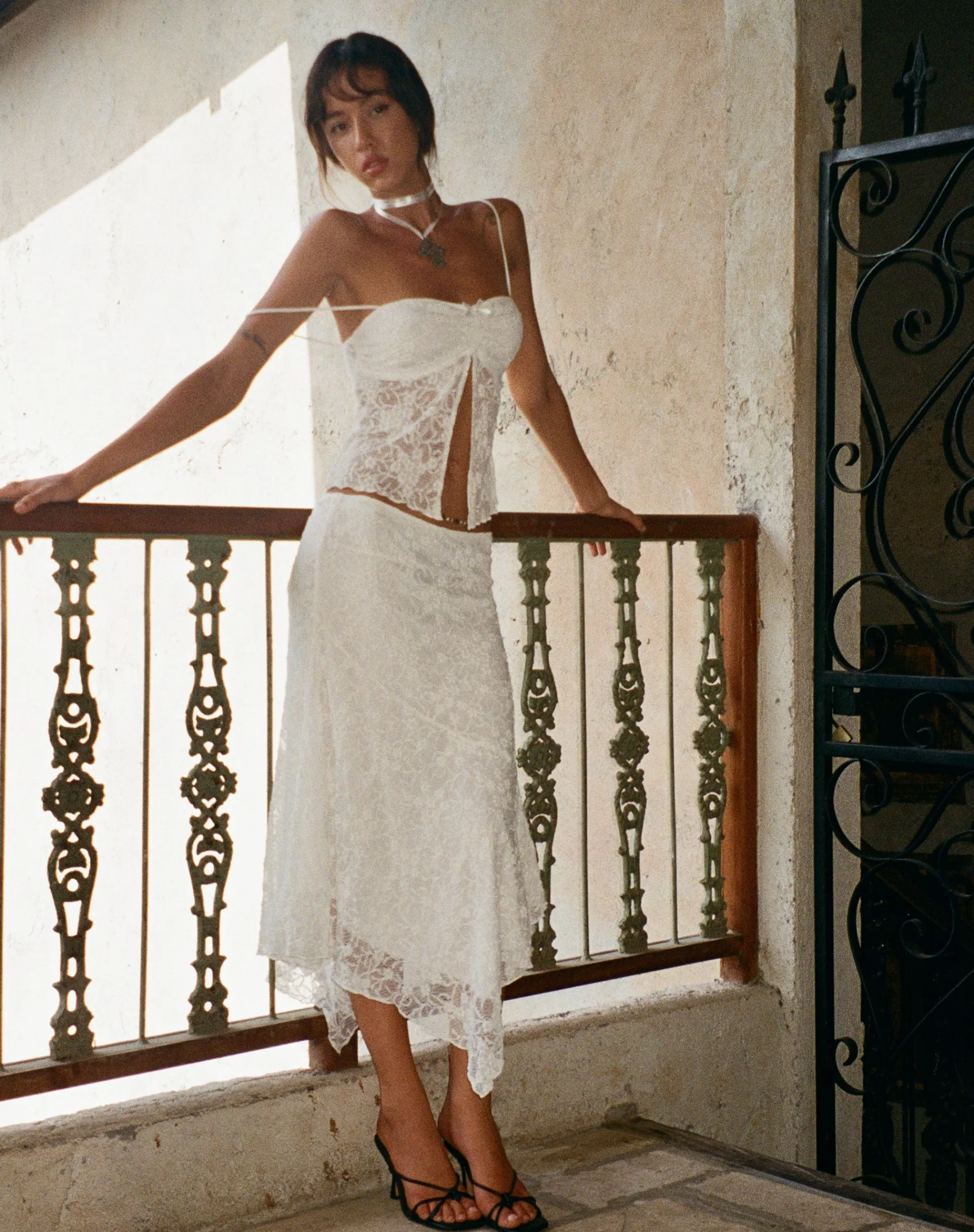 Motel Rocks A Line Skirts-Cinta Low Rise Midi Skirt in Lace Ivory LaceIvory