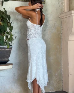 Motel Rocks A Line Skirts-Cinta Low Rise Midi Skirt in Lace Ivory LaceIvory