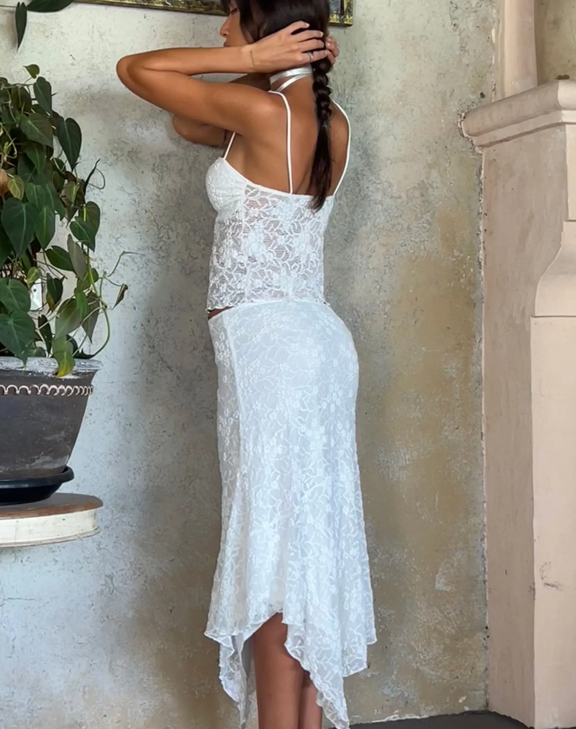 Motel Rocks A Line Skirts-Cinta Low Rise Midi Skirt in Lace Ivory LaceIvory