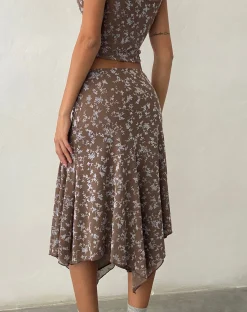 Motel Rocks A Line Skirts-Cinta Low Rise Midi Skirt in Botanist Flock Dark Taupe botanistflockdarktaupe