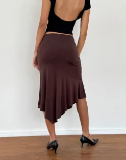 Motel Rocks Basics | Midi Skirts-Cinta Low Rise Midi Skirt in Chocolate
