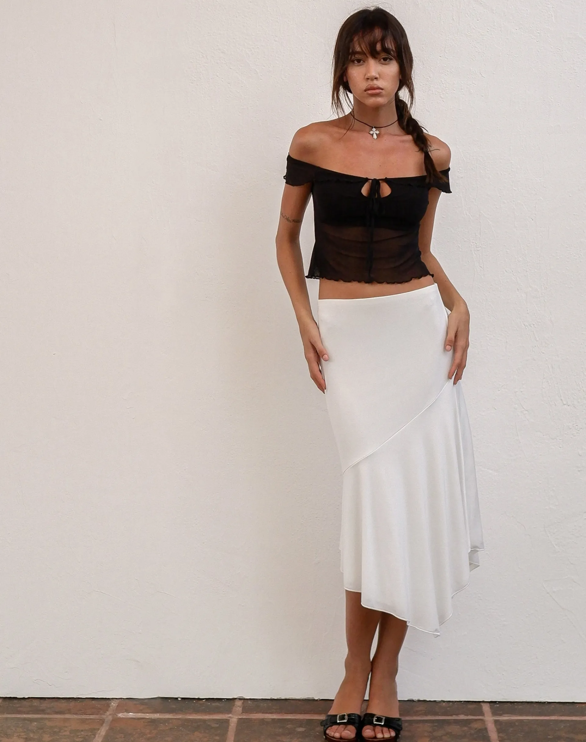 Motel Rocks Midi Skirts-Cinta Low Rise Midi Skirt in Ivory