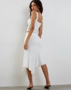 Motel Rocks Midi Skirts-Cinta Low Rise Midi Skirt in Ivory