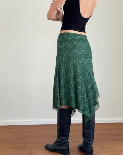 Motel Rocks A Line Skirts | Midi Skirts-Cinta Midi Skirt in Sage Canina Rose Lace SageCaninaRoseLace