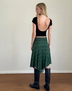 Motel Rocks A Line Skirts | Midi Skirts-Cinta Midi Skirt in Sage Canina Rose Lace SageCaninaRoseLace