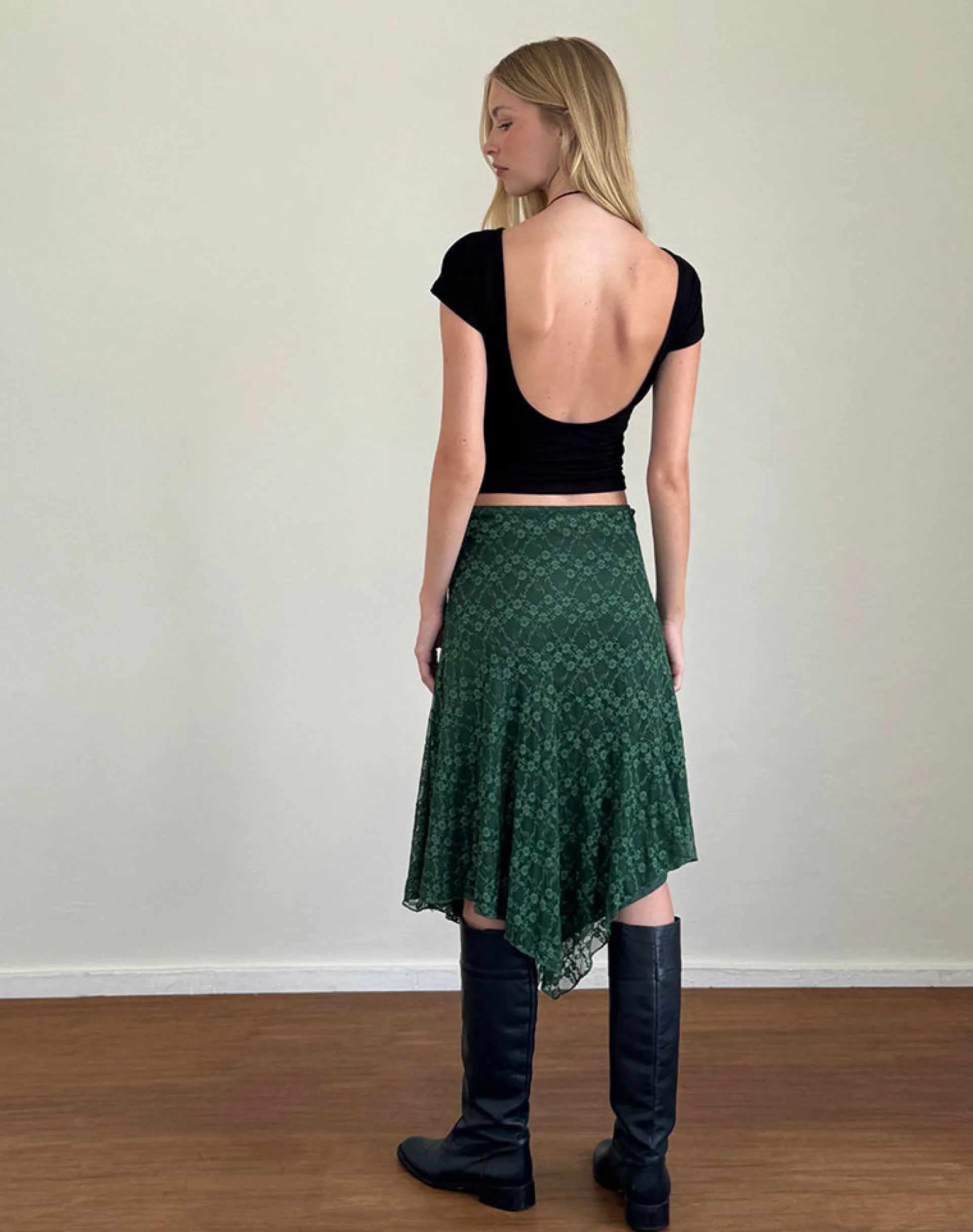 Motel Rocks A Line Skirts | Midi Skirts-Cinta Midi Skirt in Sage Canina Rose Lace SageCaninaRoseLace