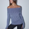 Motel Rocks Jumpers | Long Sleeve Tops-Circe Knitted Bardot Jumper in Two Tone Blue TwoToneBlue