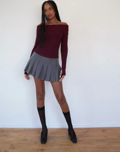 Motel Rocks Basics | Jumpers-Circe Knitted Bardot Jumper in Burgundy