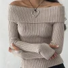 Motel Rocks Long Sleeve Tops-Circe Off-Shoulder Long Sleeve Knit Top in Natural