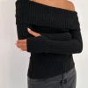 Motel Rocks Jumpers-Circe Off-Shoulder Long Sleeve Knit Top in Black