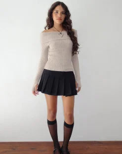 Motel Rocks Long Sleeve Tops-Circe Off-Shoulder Long Sleeve Knit Top in Natural