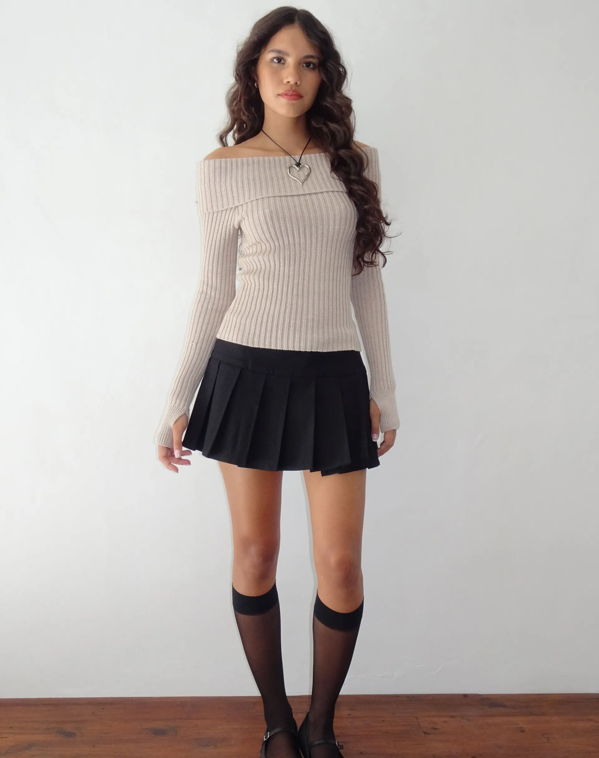 Motel Rocks Long Sleeve Tops-Circe Off-Shoulder Long Sleeve Knit Top in Natural