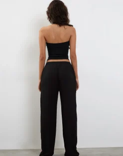 Motel Rocks Basics-Cisa Wide Leg Trouser in Crinkle Black