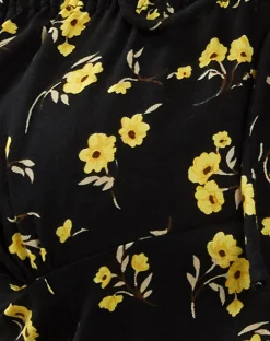Motel Rocks Printed Tops-Citra Bardot Frill Top in Buttercup Black Yellow ButtercupBlackYellow