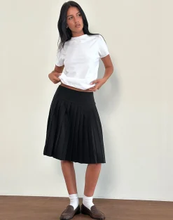 Motel Rocks Pleated Skirts | Midi Skirts-Citrani Pleated Midi Skirt in Black
