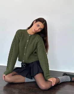 Motel Rocks Cardigans-Claire Knit Cardigan in Forest Green