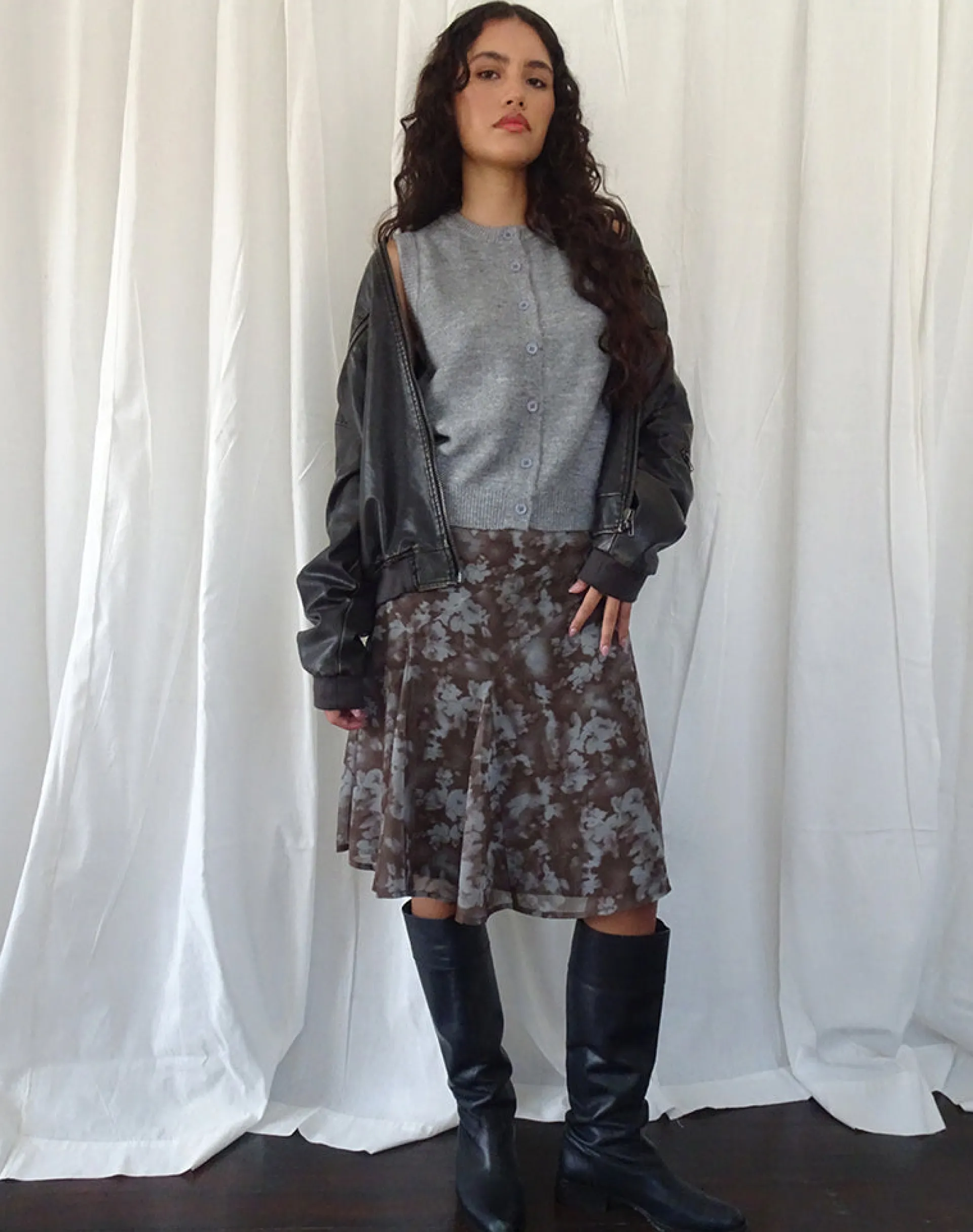Motel Rocks Printed Skirts | Midi Skirts-Clarita Midi Skirt in Botanical Shadow Brown