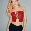 Motel Rocks Bandeau Tops-Claryn Corset Top in Red Flock Mesh RedFlockMesh