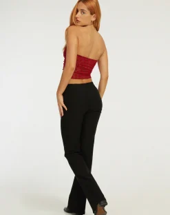 Motel Rocks Bandeau Tops-Claryn Corset Top in Red Flock Mesh RedFlockMesh