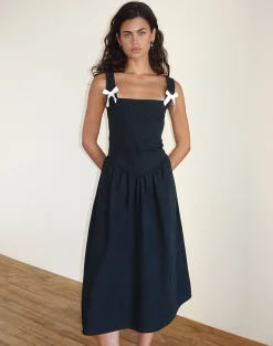 Motel Rocks Day Dresses | Party Dresses-Clesiel Midi Dress in Tap Shoe with Off White Bows