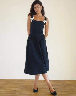 Motel Rocks Day Dresses | Party Dresses-Clesiel Midi Dress in Tap Shoe with Off White Bows
