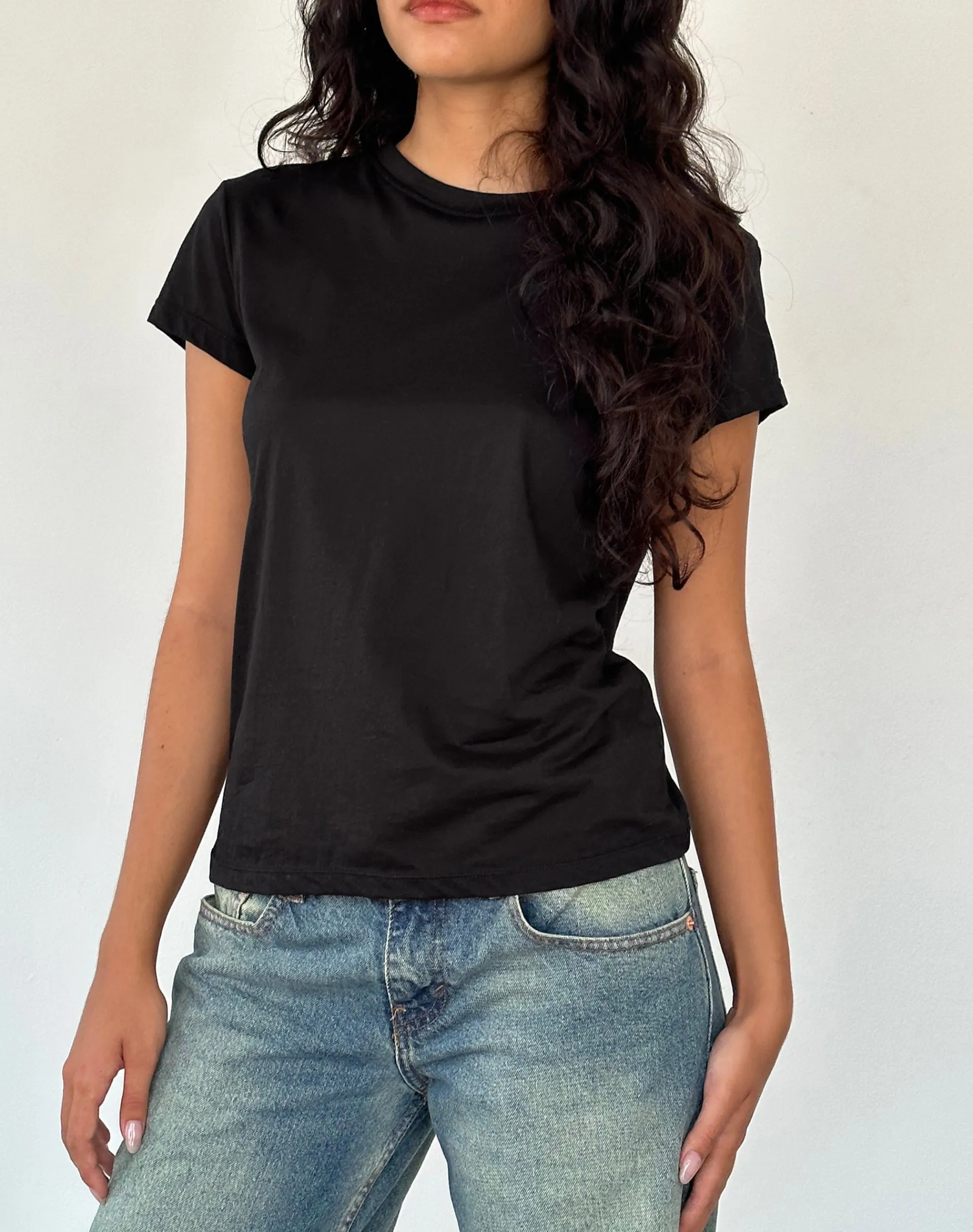 Motel Rocks Tees-Clio Baggy Tee in Black Tissue Jersey