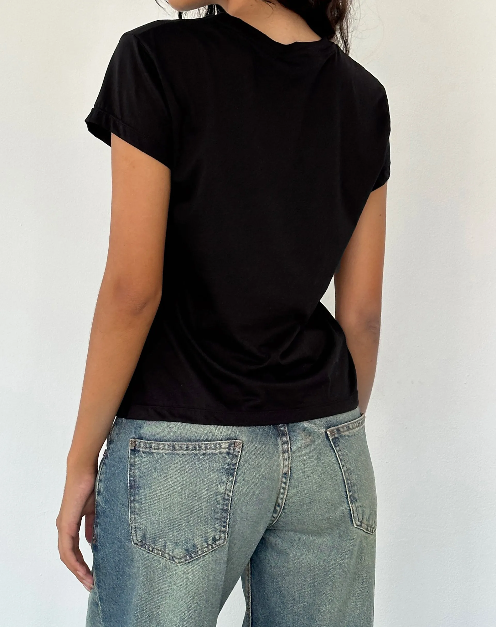 Motel Rocks Tees-Clio Baggy Tee in Black Tissue Jersey