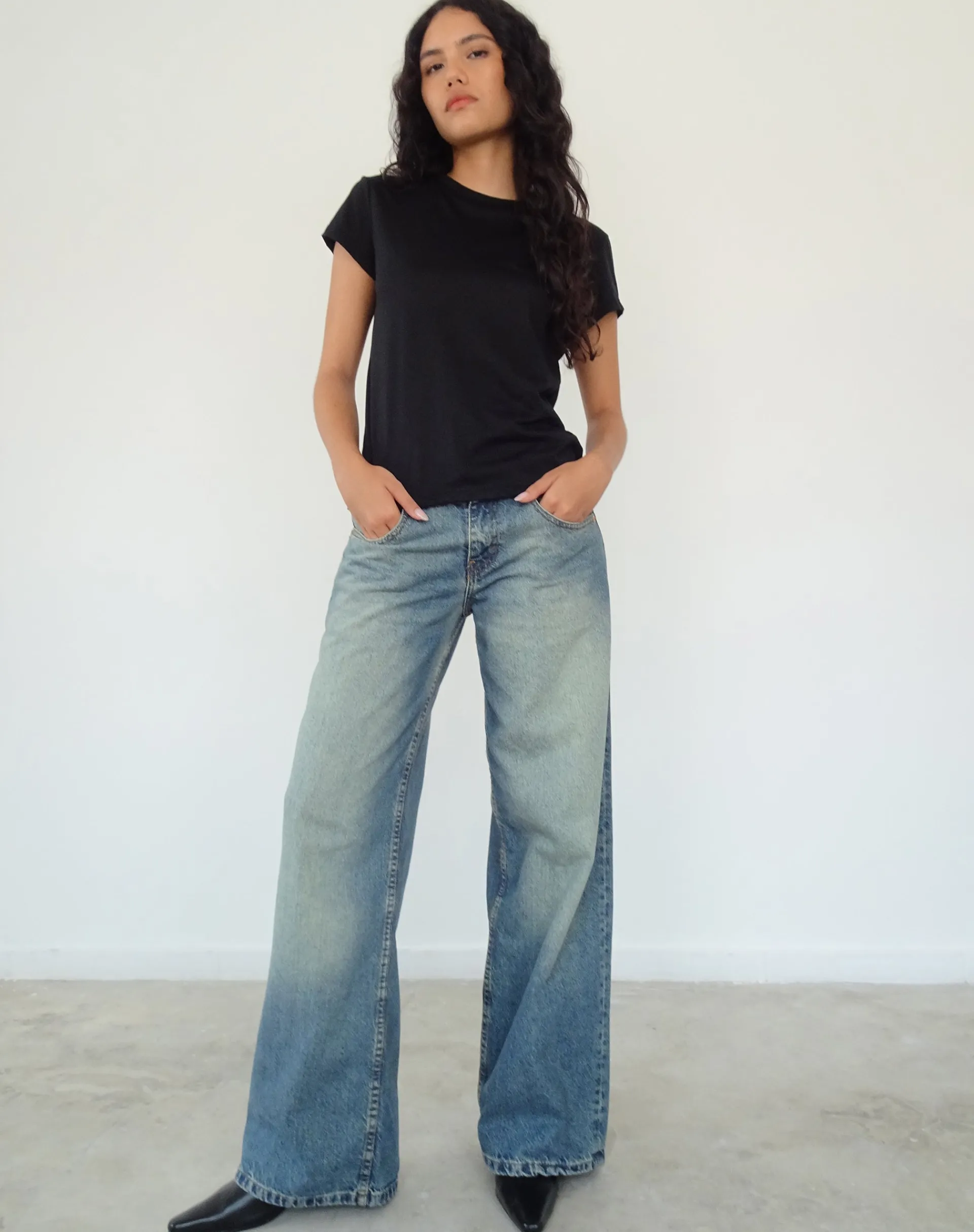 Motel Rocks Tees-Clio Baggy Tee in Black Tissue Jersey