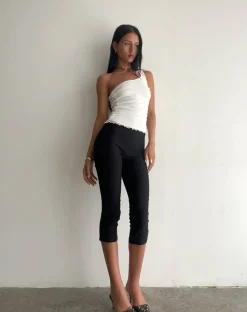 Motel Rocks Going Out Tops-Cochise Seam Detail One Shoulder Mesh Top in Ivory