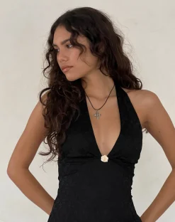 Motel Rocks Bodycon Dresses | Little Black Dresses-Codami Halterneck Mini Dress in Lace Black LaceBlack