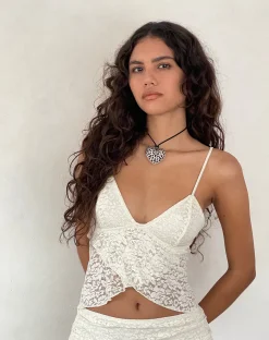 Motel Rocks Co-Ords | Strappy Tops-Cojira Lace Butterfly Top in Ivory