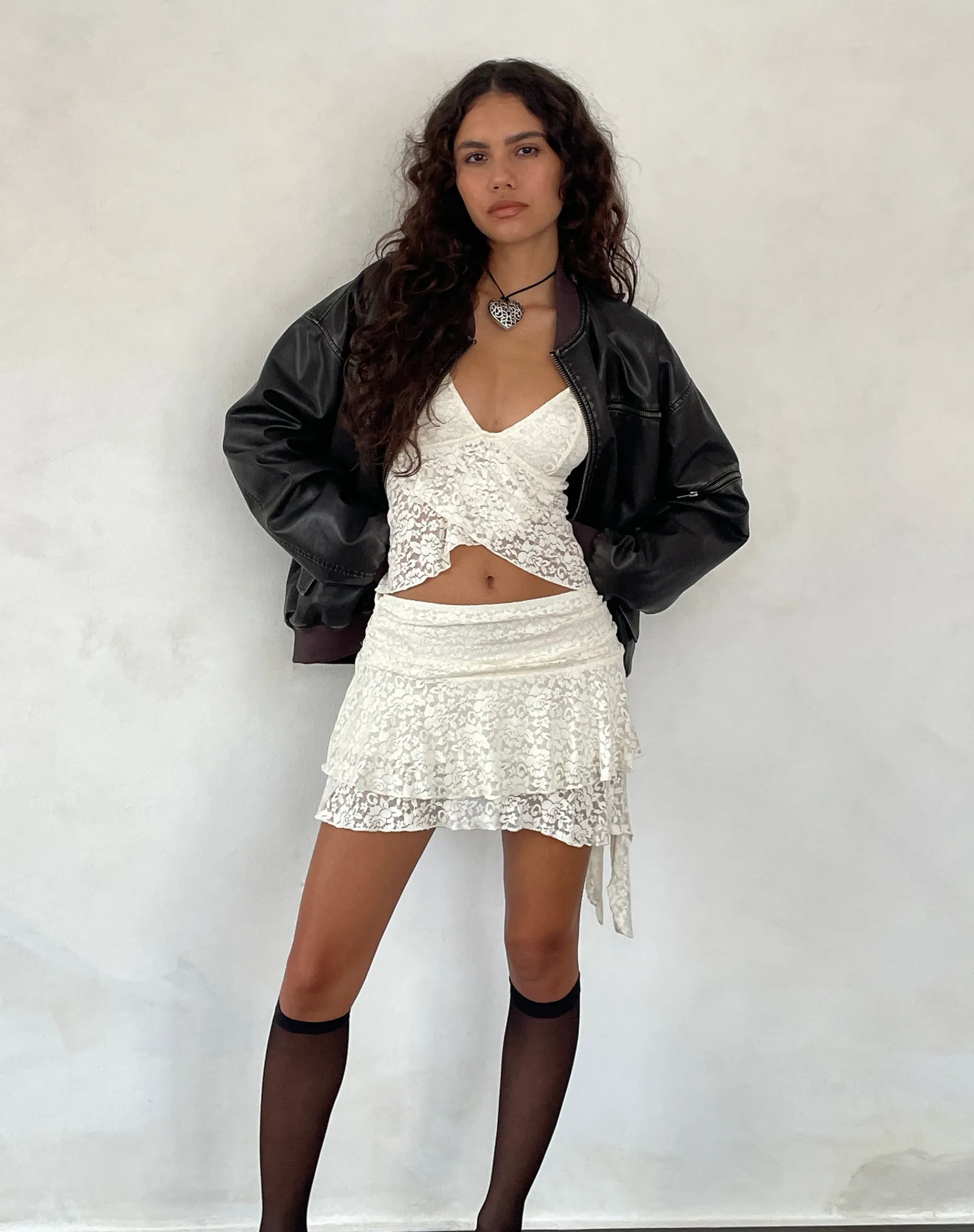 Motel Rocks Co-Ords | Strappy Tops-Cojira Lace Butterfly Top in Ivory