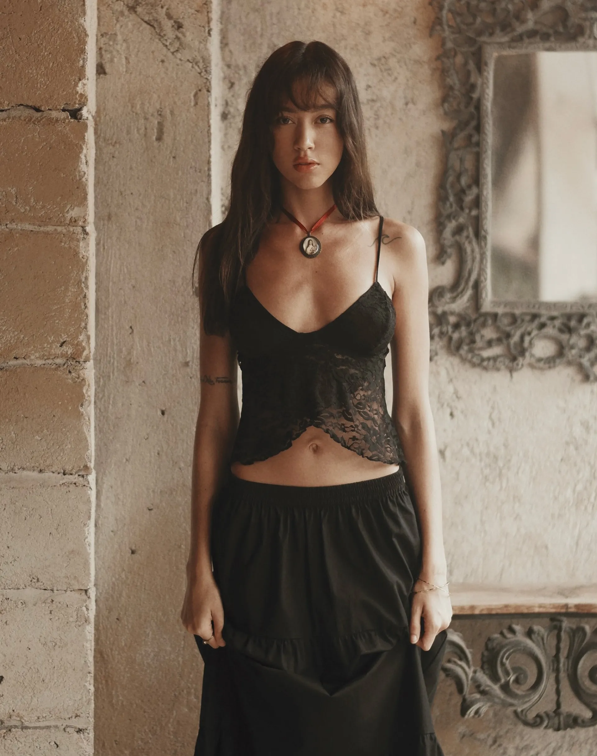 Motel Rocks Crop Tops | Lace Tops-Cojira Lace Butterfly Top in Black