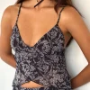 Motel Rocks Printed Tops | Strappy Tops-Cojira Mesh Butterfly Top in Black Baroque Print BlackBaroquePrint