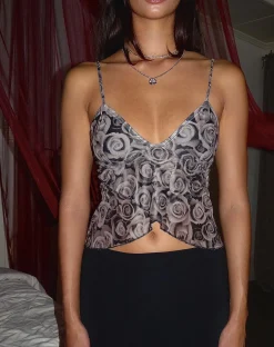 Motel Rocks Vest Tops | Printed Tops-Cojira Mesh Butterfly Top in Autumn Rose Print autumnroseprint