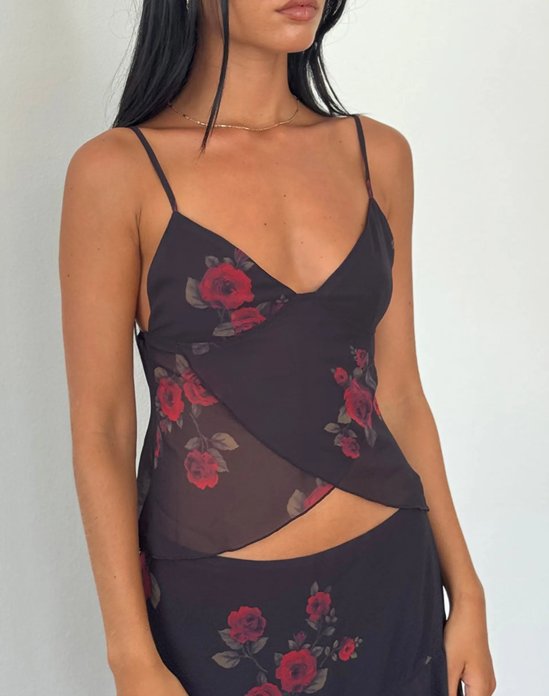 Motel Rocks Co-Ords | Printed Tops-Cojira Mesh Butterfly Top in Vintage Roses Black VintageRosesBlack