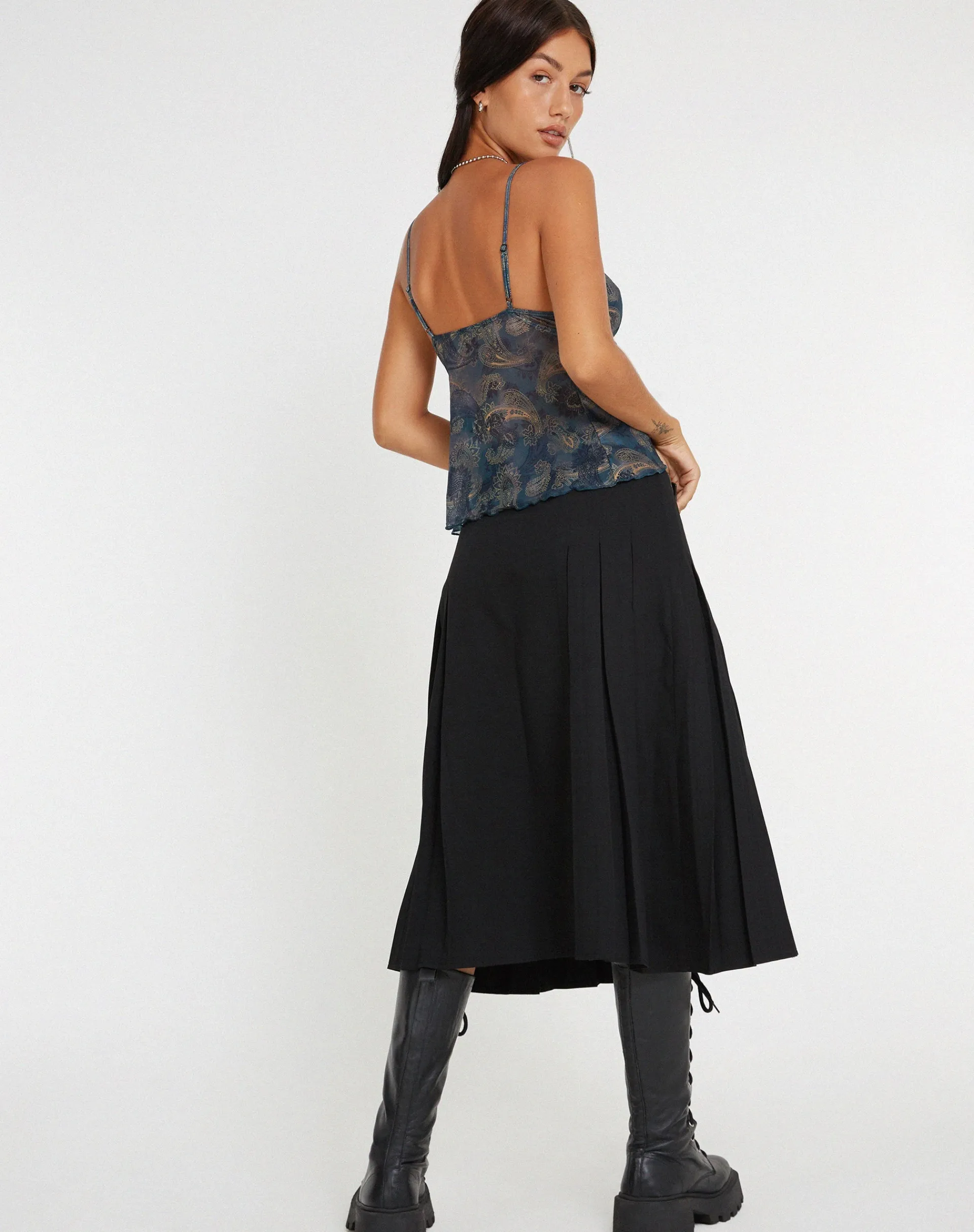 Motel Rocks Printed Tops | Strappy Tops-Cojira Mesh Butterfly Top in Tonal Blue Paisley TonalBluePaisley