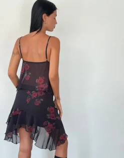 Motel Rocks Co-Ords | Printed Tops-Cojira Mesh Butterfly Top in Vintage Roses Black VintageRosesBlack