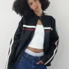 Motel Rocks Pu Jackets-Colton Jacket in PU Black with Ivory and Red Stripe PUBlackwithIvoryandRedStripe