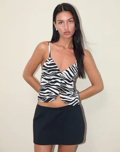 Motel Rocks Printed Tops | Strappy Tops-Coraji Top in Zebra Print Black and White