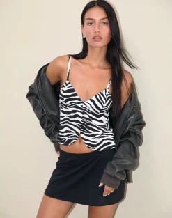 Motel Rocks Printed Tops | Strappy Tops-Coraji Top in Zebra Print Black and White