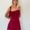 Motel Rocks Party Dresses | Mini Dresses-Coraline Bow Mini Dress in burgundy