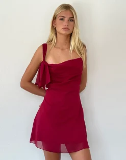 Motel Rocks Party Dresses | Mini Dresses-Coraline Bow Mini Dress in burgundy